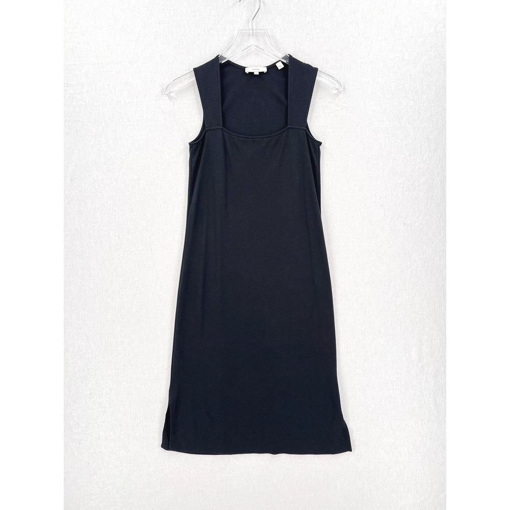 VINCE Midi Dress Women XXS Black Pima Cotton Square Neck Sleeveless - Picture 3 of 15